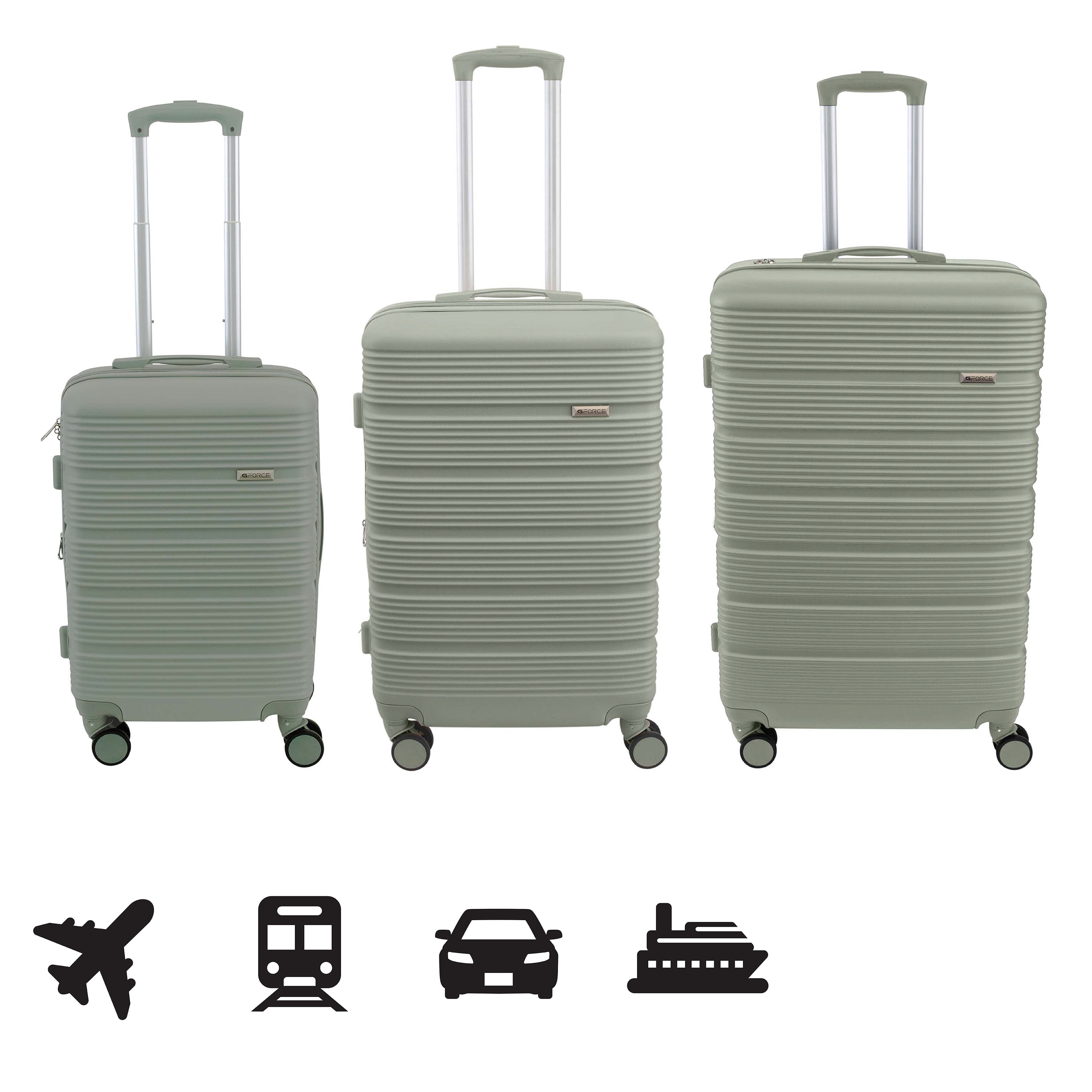 G-Force 3 Piece Expandable Rolling Luggage Set in Sage
