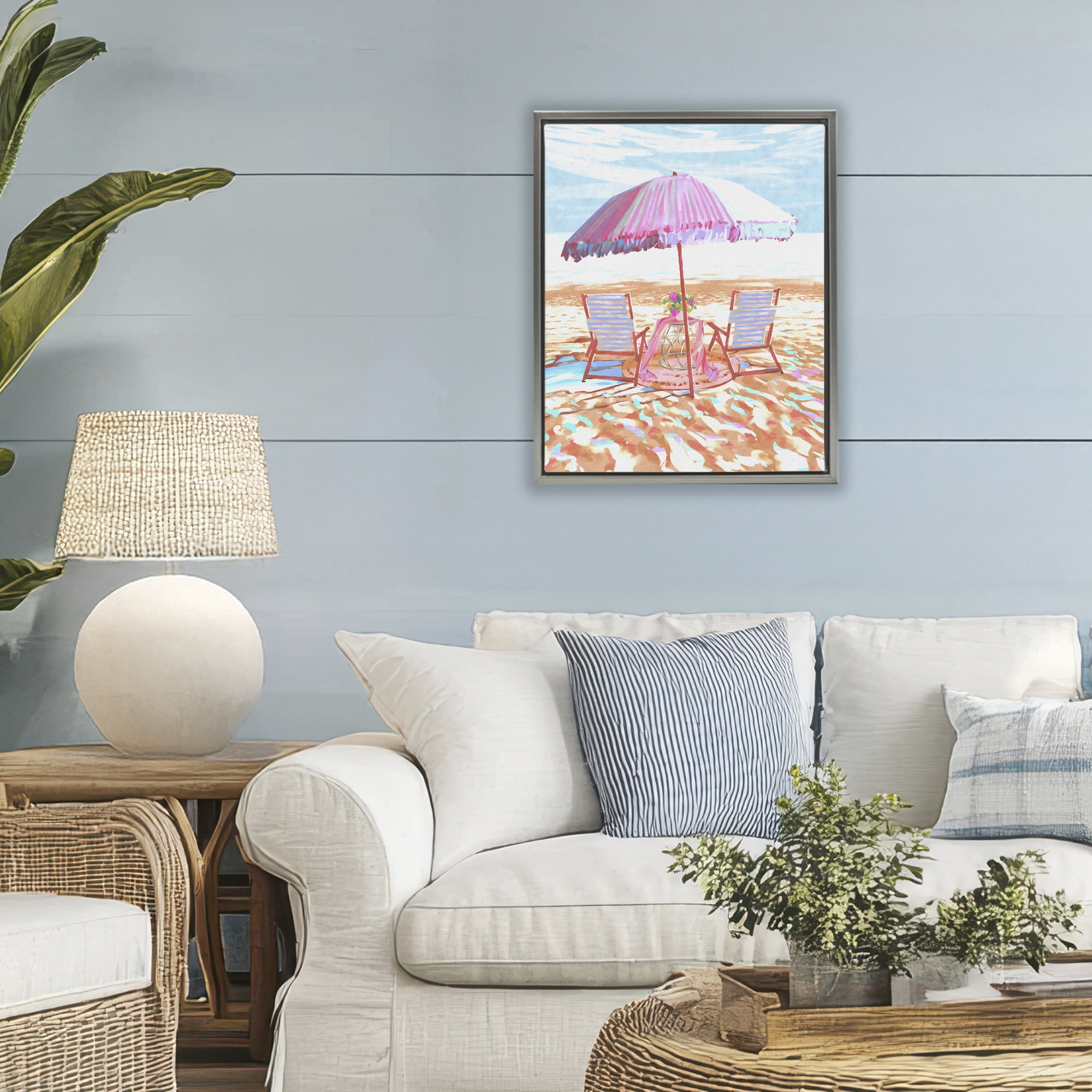 Stupell Industries Seaside Summer Picnic For Two Gray Framed Floater Canvas Wall Art, design by Ziwei Li