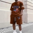 thumbnail image 2 of Homeyce Mens 250th Anniversary USA 2 Piece Patriotic Short Outfits, 1776-2026 250 Years of Freedom USA Flag Short Sleeve T-Shirt and Shorts Summer Casual Matching Set,Brown L, 2 of 3