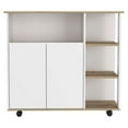 thumbnail image 3 of Atlin Designs Modern Wood Kitchen Island with 4 Open Shelves in Light Oak/White, 3 of 9