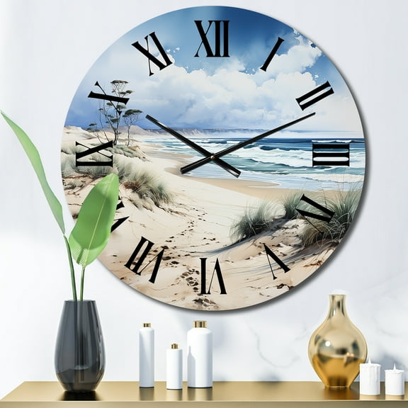 Designart "Dune Dreams Beach Photo I" Nautical & Beach Oversized Wall Clock