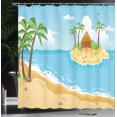thumbnail image 3 of Ambesonne Palms Shower Curtain, Sandy Beach Tropical Island, 69"Wx70"L, Sky Blue and Pastel Brown, 3 of 4