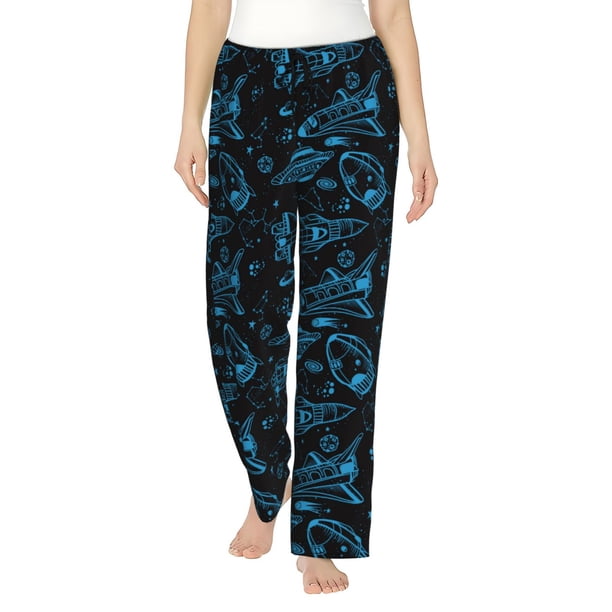 Balery Spacecraft Pantalones de pijama para mujer, pijamas ultraligeros, pantalones de estar por casa-Large