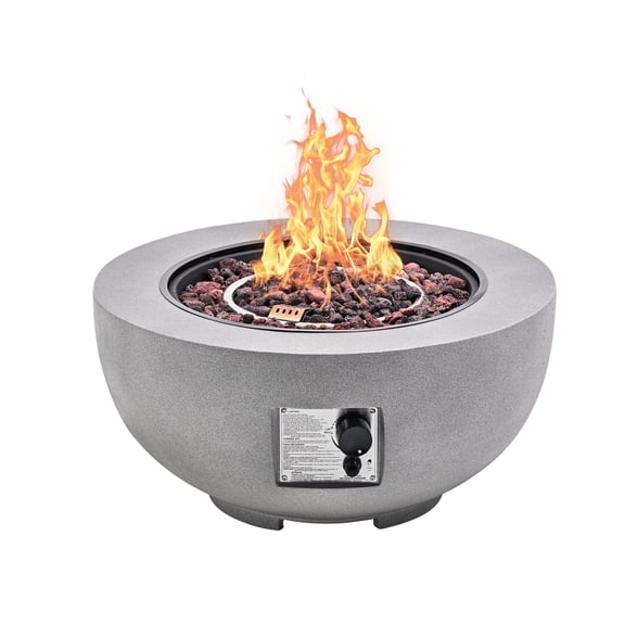 27.5-inch Outdoor Propane Gas Fire Pit Bowl, 50000 BTU Round FirePit Table for Outside Patio, With Metal Lid,Rain Cover & Lave Rocks,Grey