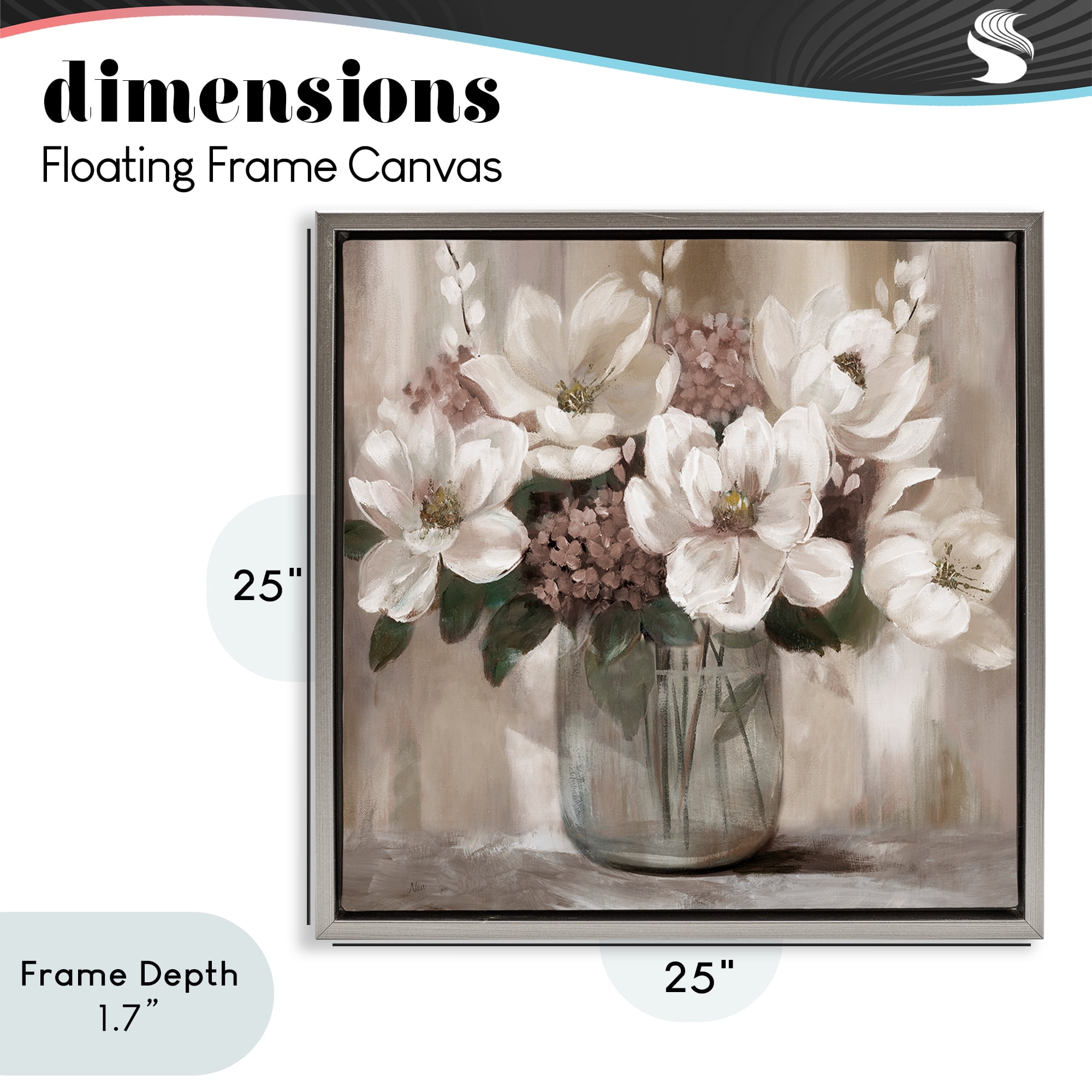 Stupell Industries Ivory Magnolias Vase Gray Framed Floater Canvas Wall Art, design by Nan
