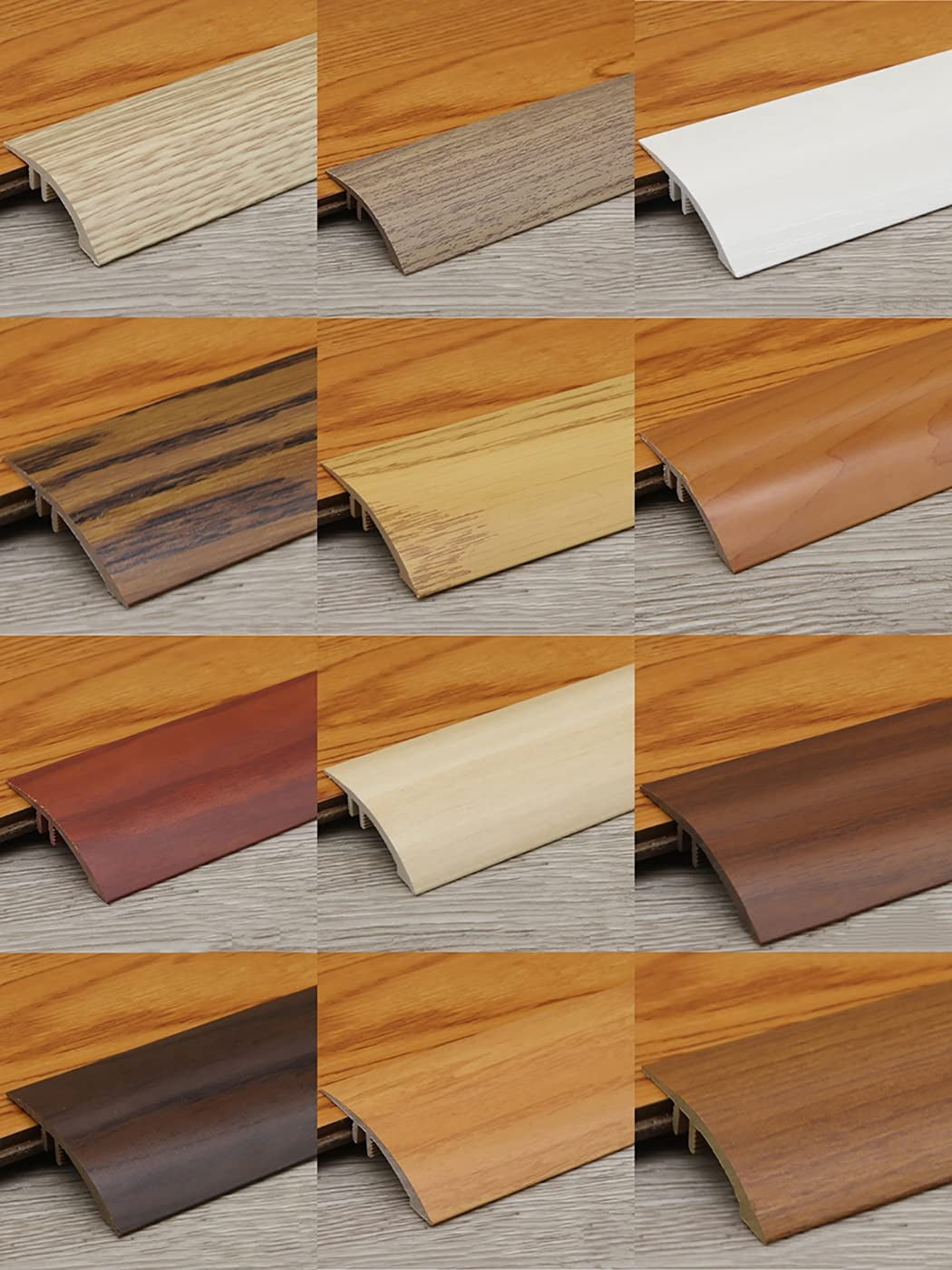 Floor Transition Strip Wood to Tile, Self Adhesive PVC Plastic Threshold Reducer Step Down 3/4 Inch for Vinyl Flooring Uneven Floors, Carpet Edge Trim Molding