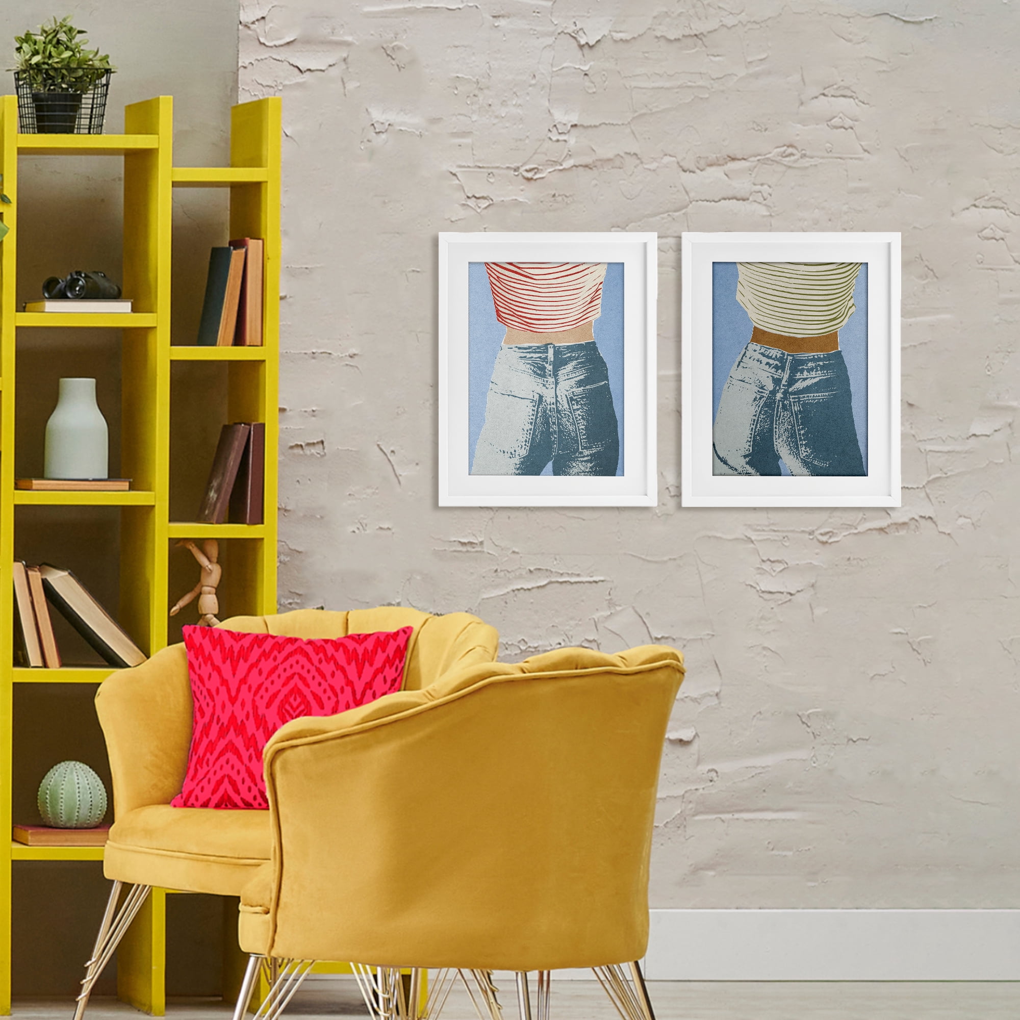Stupell Industries Favorite Jeans with Striped Shirt 2 Piece White Framed Print Under Glass Set, design by Victoria Barnes