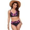 thumbnail image 3 of Women's Bikini Swimsuits High Waisted Bikini Set Textured Ruched Bathing Suits for Women Two Pice Swimsuit V Neck Twist Front Bikini Swimwear Gibobby(XXXL,Hot Pink), 3 of 9