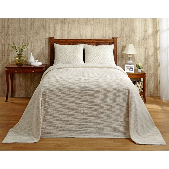 Natick Chenille Bedspread, 102"X110"/Queen, Ivory