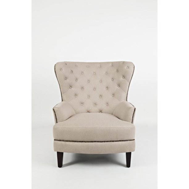 Button Tufted Wingback Accent Chair With Fabric Upholstery, Beige