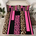 thumbnail image 3 of Feelyou Fashion Pink Abstract Twin Sheet Sets, Cheetah Leopard Print Twin Fitted Sheet, Chic Polkadots Flat Sheet, Lightweight Room Decor, 3 Pieces, 3 of 8