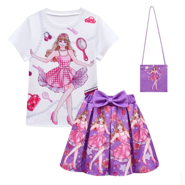 Nouvelle Robe de Cosplay pour Enfants, Robe Plissée à Manches Courtes pour Filles avec Sac