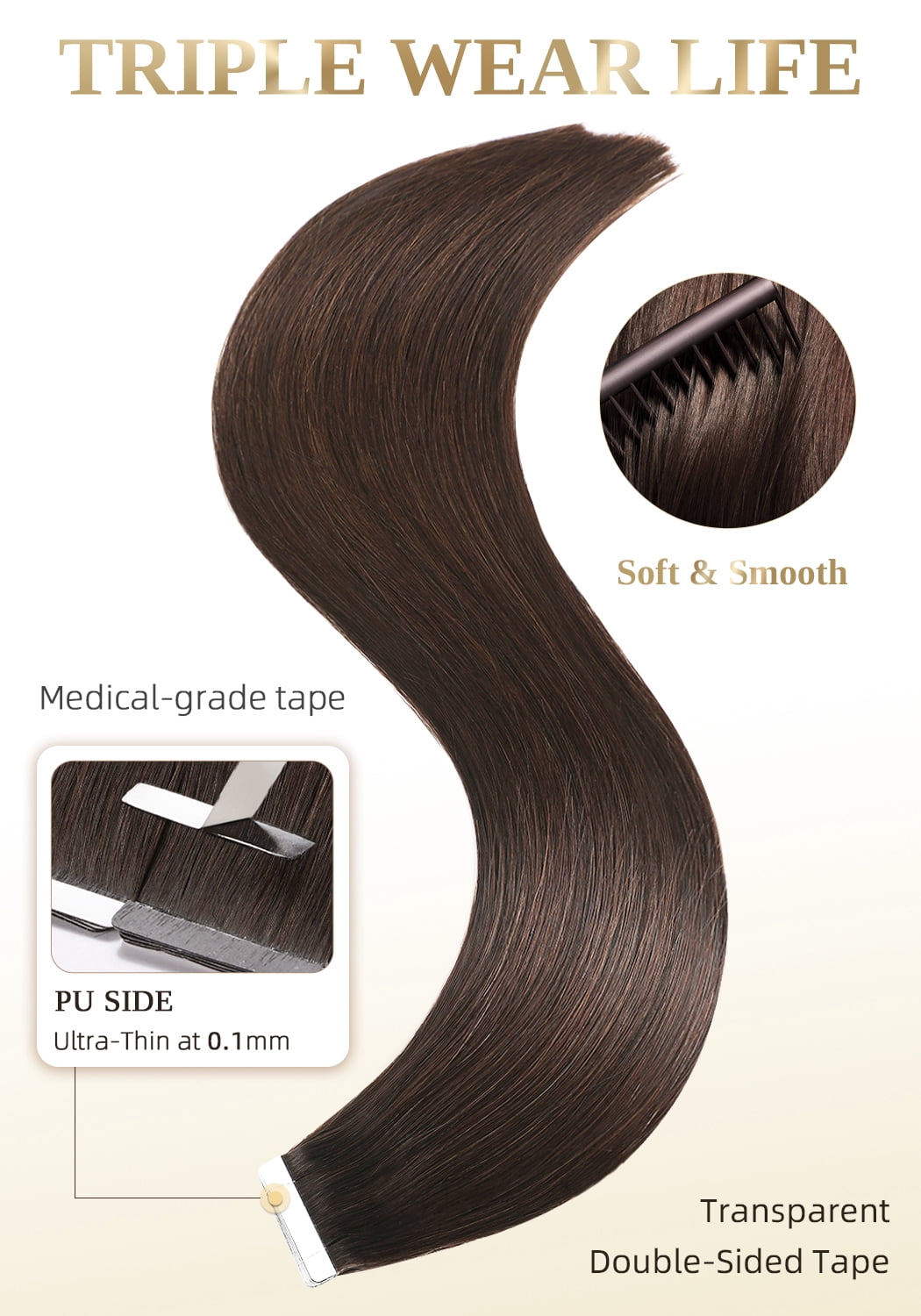 DNE Tape in Hair Extensions Real Human Hair 14 inches 20Pcs/40g/Pack Seamless #2 Dark Brown Dark Color Straight Invisible Double Sided Tape in Hair Extensions for Women/Girls