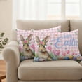 thumbnail image 2 of Happy Easter Pillow Covers 2 Pack Watercolor Rabbit Colored Eggs Flowers Pink Plaid Pillowcase Waterproof Outdoor Throw Pillow Cover for Patio Balcony Rectangular Cushion 20”x12”, 2 of 9