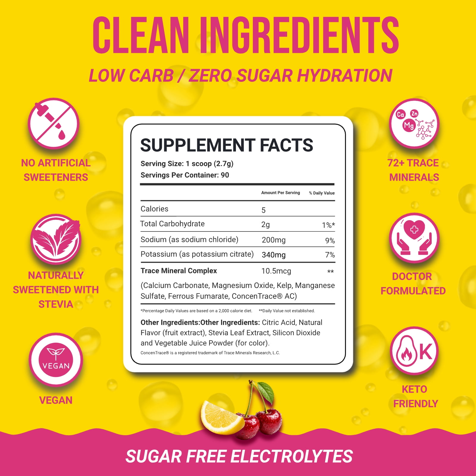 Dr. Price’s Electrolyte Mix – Cherry Lemonade Flavor, 90 Servings | Sugar-Free Hydration Powder with Trace Minerals | Gluten-Free, No Sugar