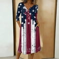 thumbnail image 2 of Women's Independence Day 250 Years Anniversary Patriotic Dress 3/4 Sleeve Button Neck Printed Midi Dress Loose Fit Soft Fabric Casual Comfortable Everyday Wear USA Flag Summer Dress Navy M, 2 of 4