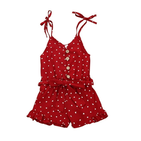 

EHTMSAK Infant Baby Toddler Kids Sleeveless Jumpsuit for Girl Summer Cotton Clothes Suspender Romper Red 6M-4Y 90