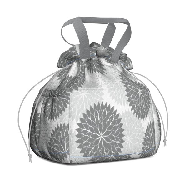 Boho Bohemia Pioneer Flower Art Drawstring Lunch Bag Women - Drawstring Lunch Bag Insulated for Work Office - Stain-Resistant Large Lunchbags for Women with Multi-Pockets