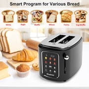Bluebow 2-Slice Toaster with Touchscreen, 1.5 Wide Slots, 6 Bread Types & Shade Settings, Reheat, Defrost, Cancel, Removable Tray