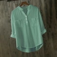 thumbnail image 2 of Timegard Womens Tops Notched V-Neck Button Long Sleeve Lightweight Tshirts Fall Casual Loose Tops Blouse, 2 of 5