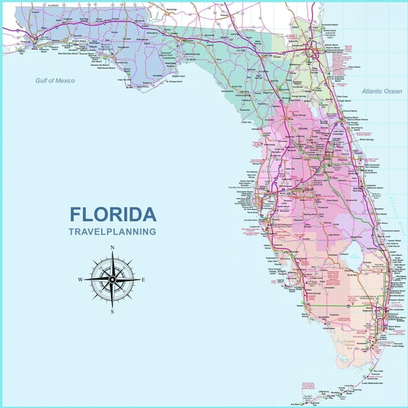 Florida Travel Planning Map Poster – Cartographic Art Style 【Photo Paper】