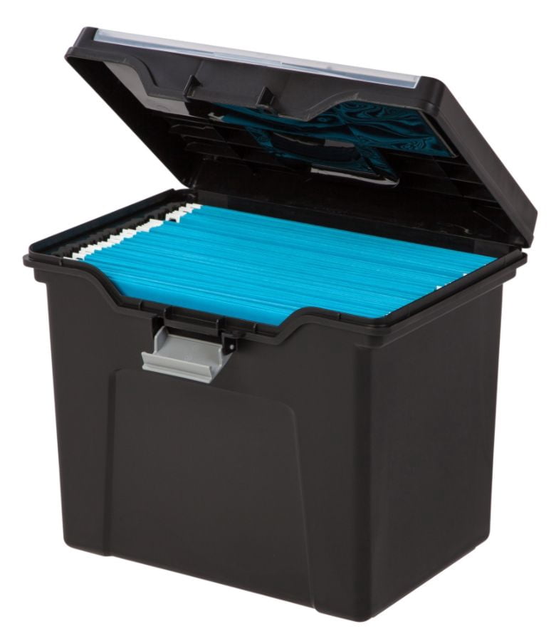 Office Depot Large Mobile File Box, Letter Size, 11 5/8in.H x 13 3/8in.W x 10in.D, Black/Silver, 110987