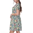 thumbnail image 2 of Picia Rose Flowers Pattern Women's Short Sleeve Summer Dress Pleated Loose Swing Knee Length Short Sleeve Swing Dresses, 2 of 6