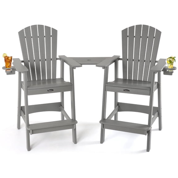 FUNBERRY Tall Adirondack Chairs Set of 2 with Removable Connecting Table, All Weather High Top Balcony Chair with Cup Holders