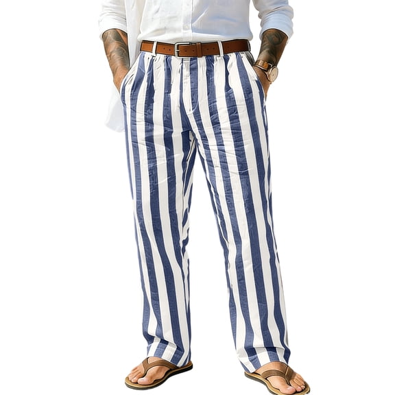 Uwinwear Striped Dress Pants for Men's Big & Tall Flat Front Business Trousers Casual Color Block Straight-Legs Long Pants with Pockets,Dark Blue,XXXXL