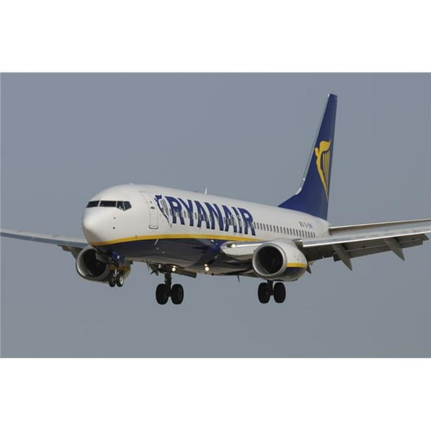 StockTrek Images PSTRCN100186M Boeing 737 From Ryanair Airlines Prepares for Landing At Trapani Airport Sicily Italy Poster Print, 17 x 11