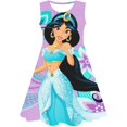 thumbnail image 1 of Vestido de princesa Jasmine de Disney, vestido bonito estampado para niñas, ropa informal de verano a la moda para niños, ropa para niñas con estampado 3D, manga de pétalo a la moda 5T Gao Jinjia LED, 1 of 2