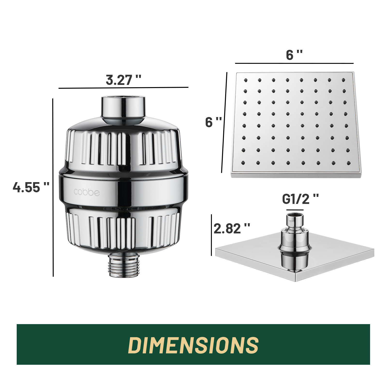 Cobbe Square Filter Shower Head Removes Chlorine and Harmful Substances Softens Water Quality Effectively Alleviates Dry Itchy Skin & Hair Chrome
