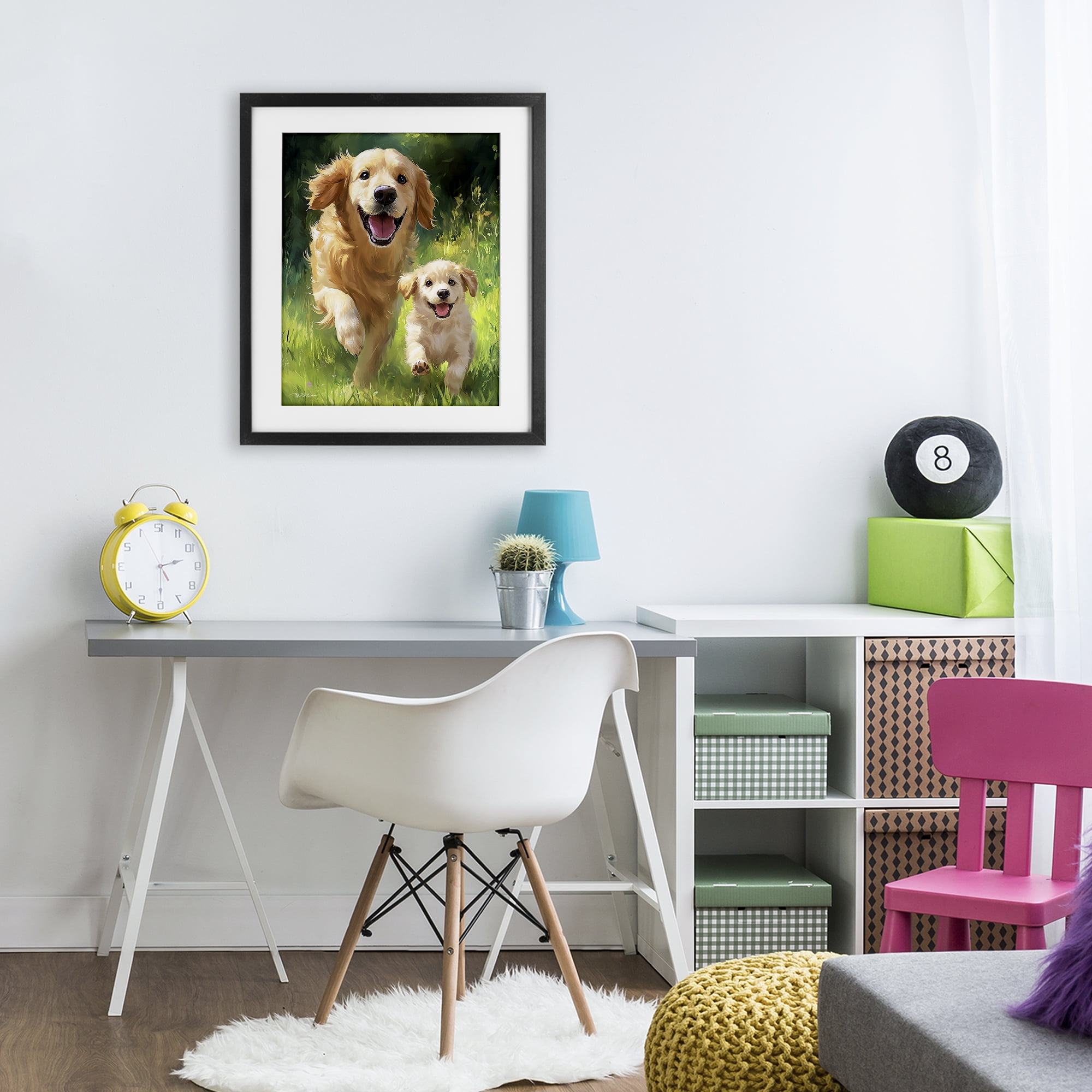 Father & Son Labrador Black Framed Print Under Glass, design by Momart