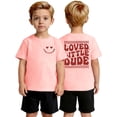 thumbnail image 2 of VNKIDY Boys T-Shirt Letter Heart Graphic Print Short Sleeve T Shirt Crewneck Casual Fit Top For Kids Youth Daily Going Out Wear Versatile Top, 2 of 4