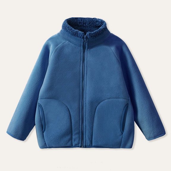 Boys Girls Fleece Jacket for Kids with Pockets Fuzzy Teen Long Sleeve Stand Collar Zip Up Warm Toddler Winter Jackets Heavyweight Thermal Coats Cold Weather Outerwear, Age 3-15 Years