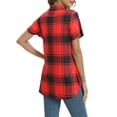 thumbnail image 5 of Fantaslook Short Sleeve Womens Button Down Shirts Casual Plaid Blouses Tunic Tops Irregular Hem, 5 of 8