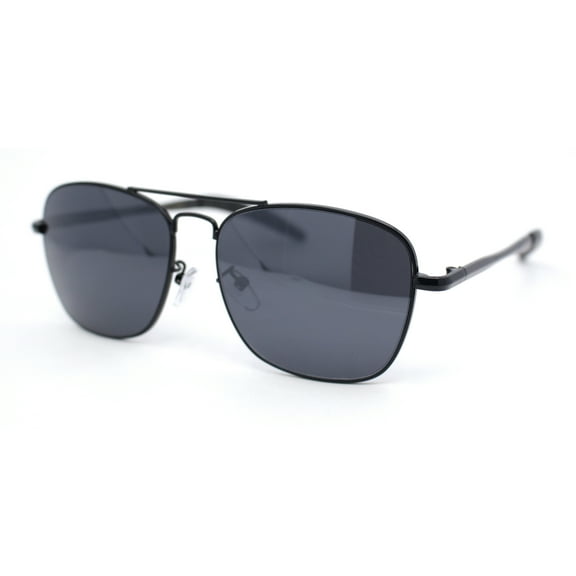 Mens Classic Rectangle Officer Air Force Pilot Metal Sunglasses All Black