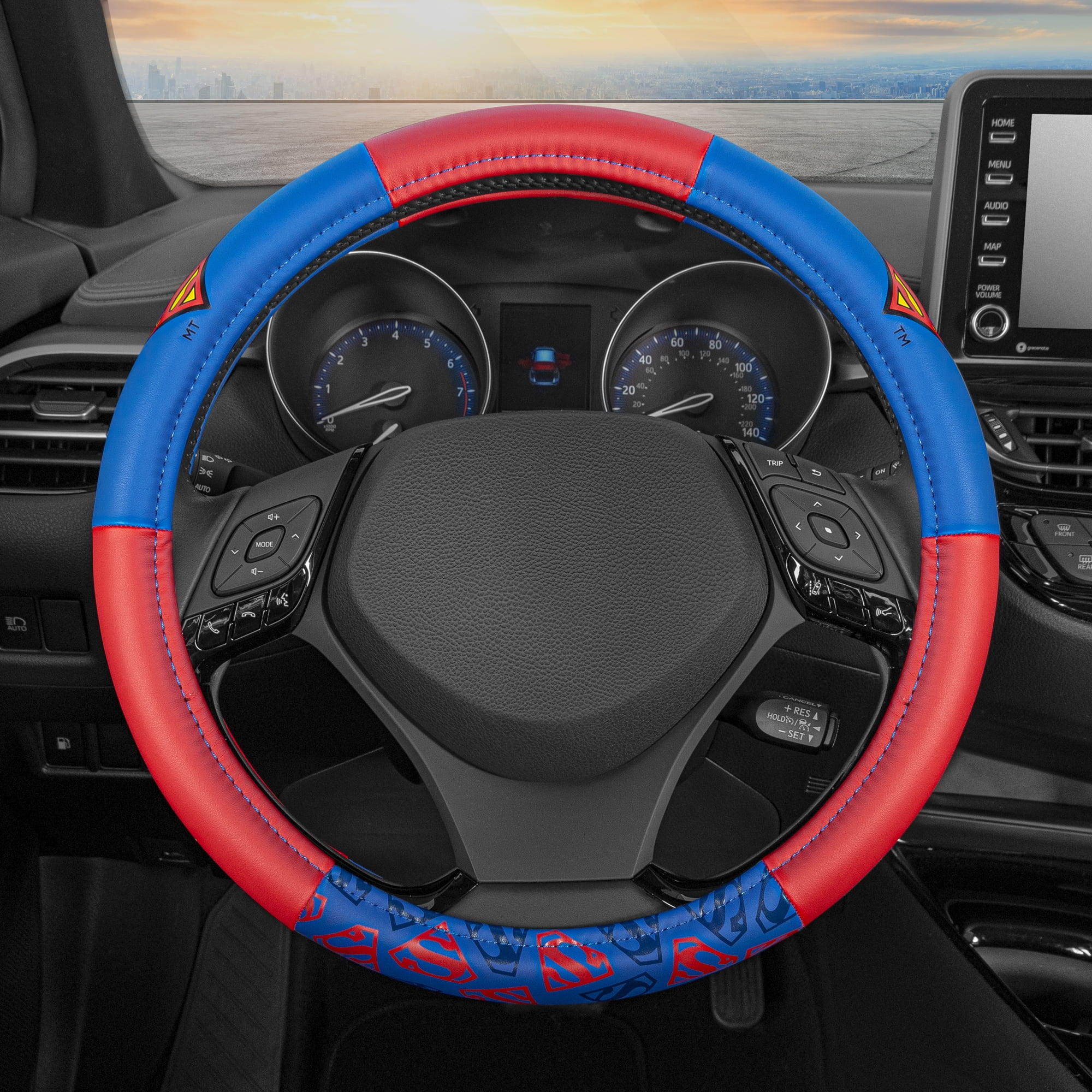 Superman Car Steering Wheel Cover - Universal Fit Steering Wheel Cover with Officially Licensed Warner Brothers Graphics, Great Automotive Accessory Gift Idea for Fans.