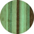 thumbnail image 1 of Ahgly Company Machine Washable Indoor Round Abstract Turquoise Blue Modern Area Rugs, 3' Round, 1 of 4