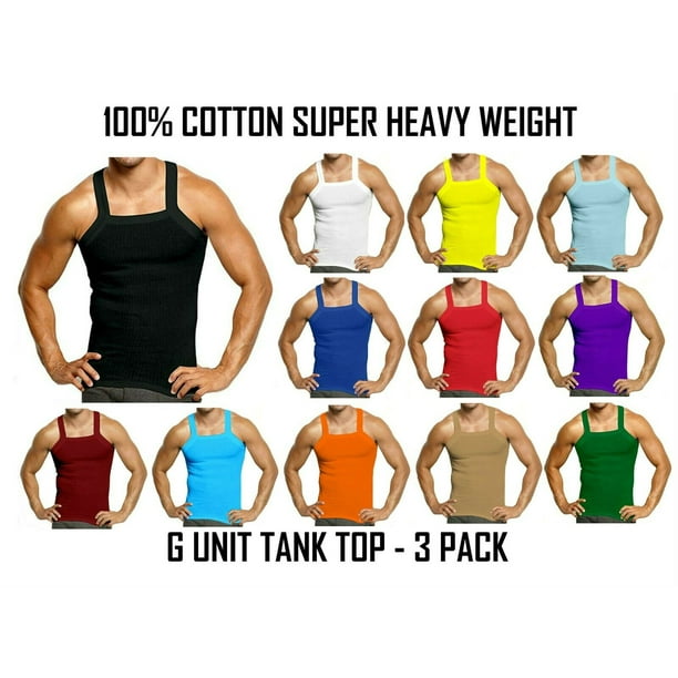 3-6 Packs Men's G-unit Style Cotton Tank Tops Square Cut Muscle Rib  A-Shirts Assorted Colors