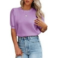 thumbnail image 2 of Kitsin Womens Puff Short Sleeve Sweater Tops Crewneck Basic Knit Pullover Lightweight Solid Casual Sweaters Blouse, 2 of 6