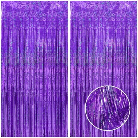 4 Pack 3.2x6.56 Ft Purple Tinsel Curtain Party Backdrop Streamers for Girls Birthday Sleepover Party Decorations