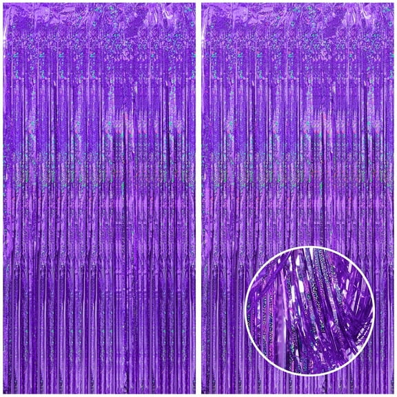 4 Pack 3.2x6.56 Ft Purple Tinsel Curtain Party Backdrop Streamers for Girls Birthday Sleepover Party Decorations