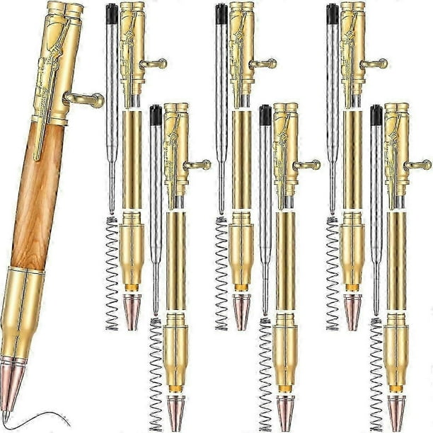 Set of 6 Slim Pens, Multi-Color Wooden Swivel Pen Set with Refill Shaft Bolt-On Ballpoint Pen for DIY Wooden Swivel