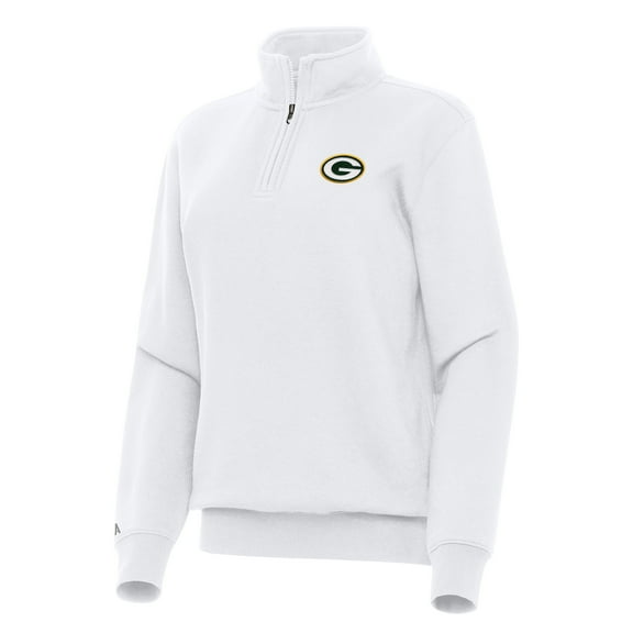 Women's Antigua  White Green Bay Packers Victory Quarter-Zip Top