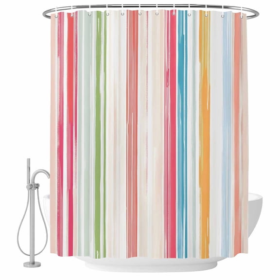 Blue Yellow Pink Stripes Fabric Shower Curtain Abstract Art Washable Shower Curtains for Bathroom, Waterproof Bath Curtain with Hooks Home Decor 72x84in
