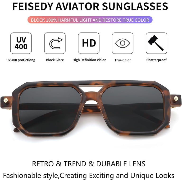 FEISEDY Vintage Square 70s Flat Aviator Sunglasses Women Men  display picture 1