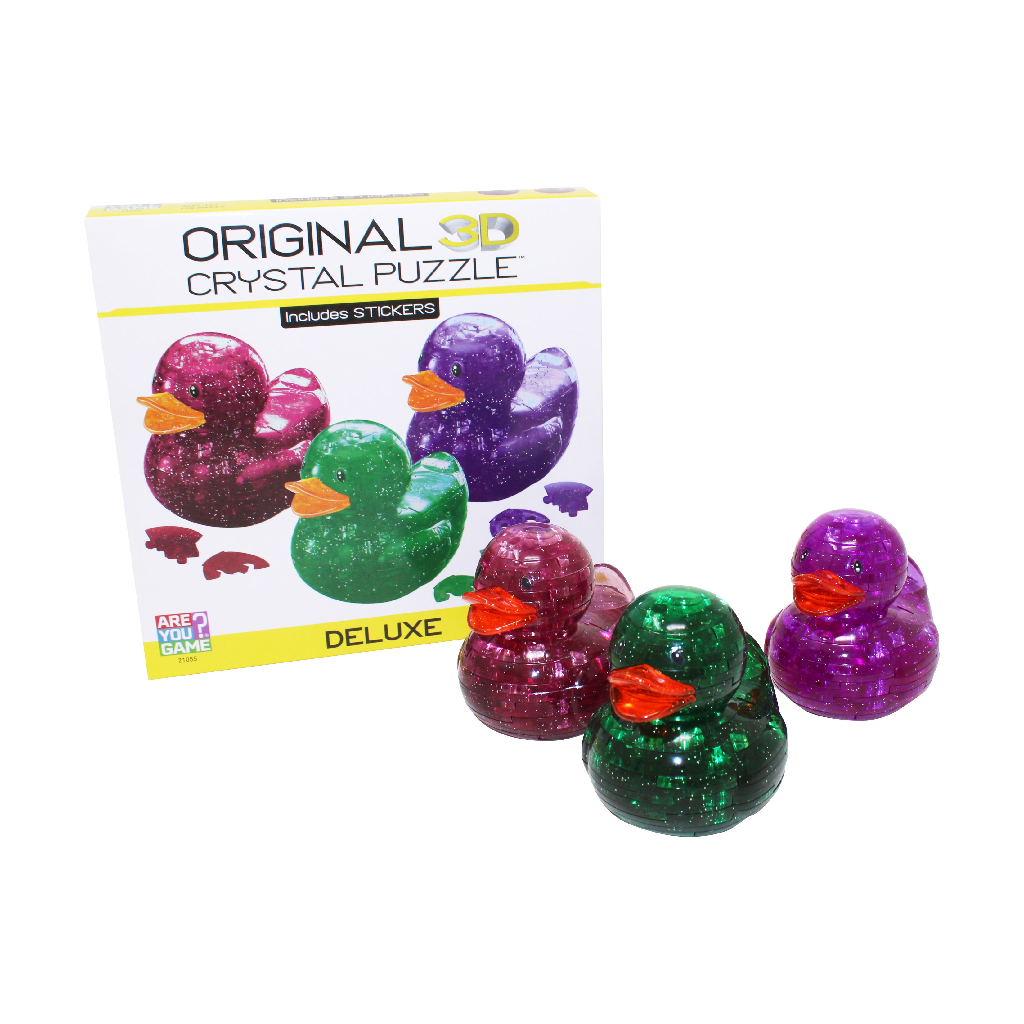 AreYouGame.com 3D Crystal Puzzle - Deluxe Rubber Ducks 3-Pack with Stickers (Green/Purple/Maroon Jewel Tones): 129 Pcs