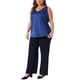 thumbnail image 2 of Camisetas sin mangas de satén de seda para mujer de tallas grandes Agnes Orinda, blusas casuales de cuello en V, camisetas básicas de verano 1X azul marino, 2 of 6