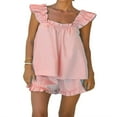 thumbnail image 1 of Women Summer 2 Pieces Pajamas Set Ruffle Sleeveless Crop Tank Tops High Waist Mini Shorts Loungewear Outfit, 1 of 2